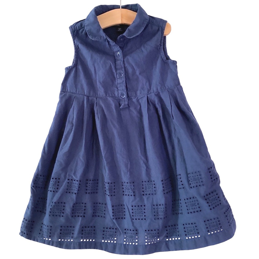 Baby‎ Gap Girls Navy Blue Eyelet Hem Sleeveless Collar Dress - 4T
